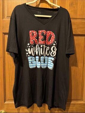 NWOT! Sz 2x Black V-Neck Tee with Red, White & Blue patriotic Graphic